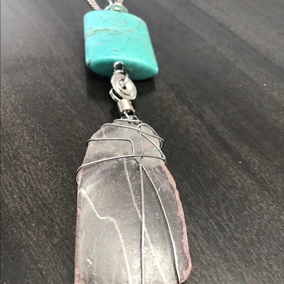 Turquoise and Sea Glass Pendant - Picture 2 of 5